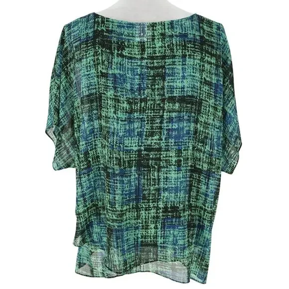 Cabi Top Womens Medium Green Blue Plaid Blouse Sheer Tank Liner attached - Picture 2 of 13